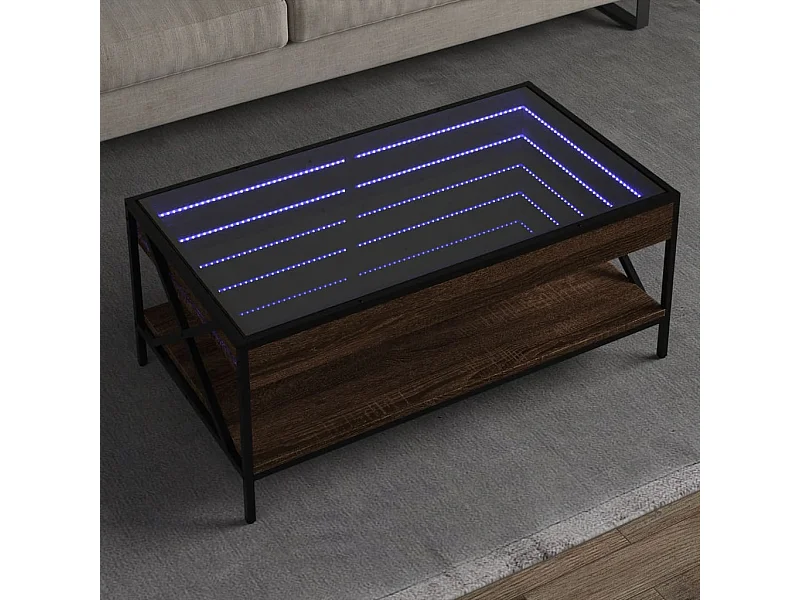 Couchtisch mit Infinity-LED Braun Eichen-Optik 90x50x38 cm