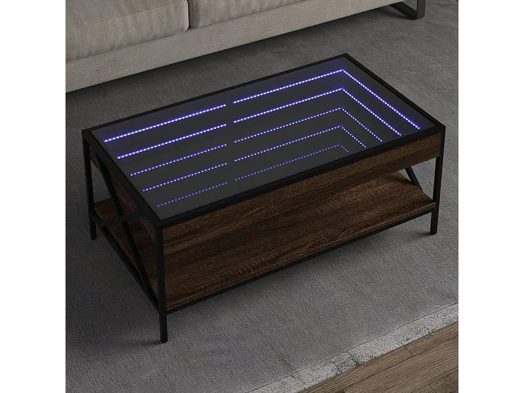 Couchtisch mit Infinity-LED Braun Eichen-Optik 90x50x38 cm