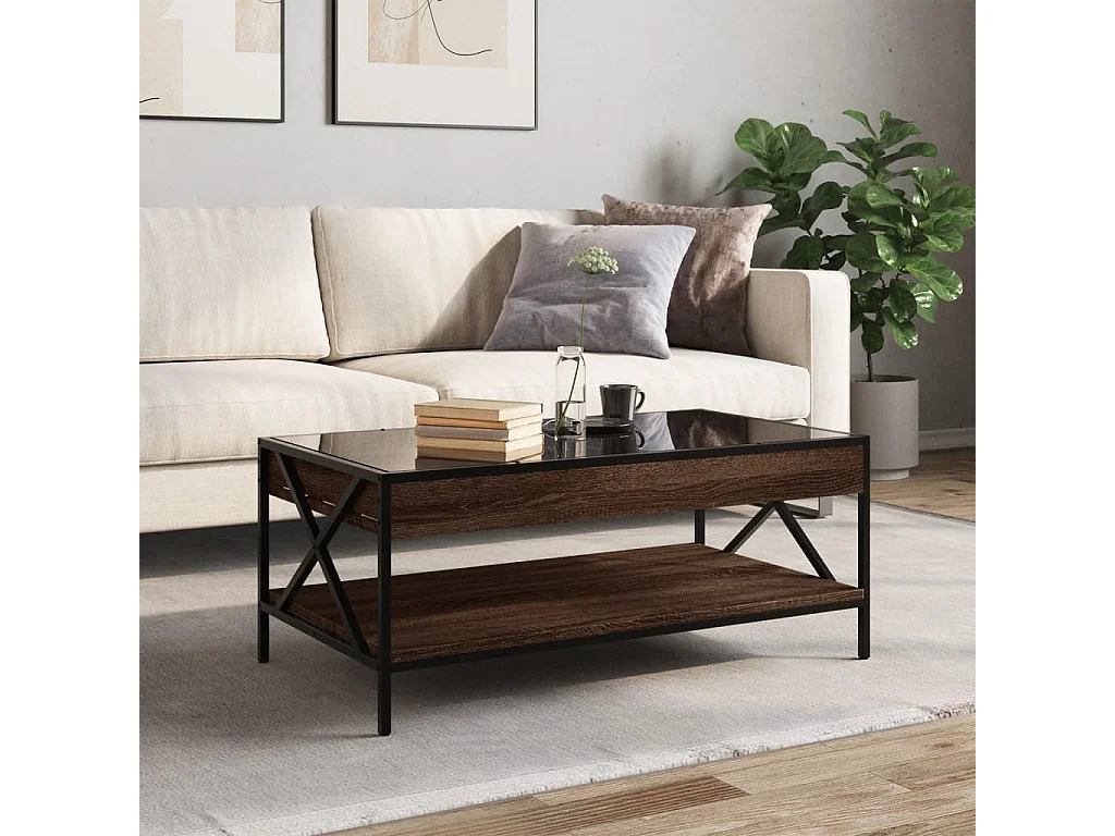 Couchtisch mit Infinity-LED Braun Eichen-Optik 90x50x38 cm