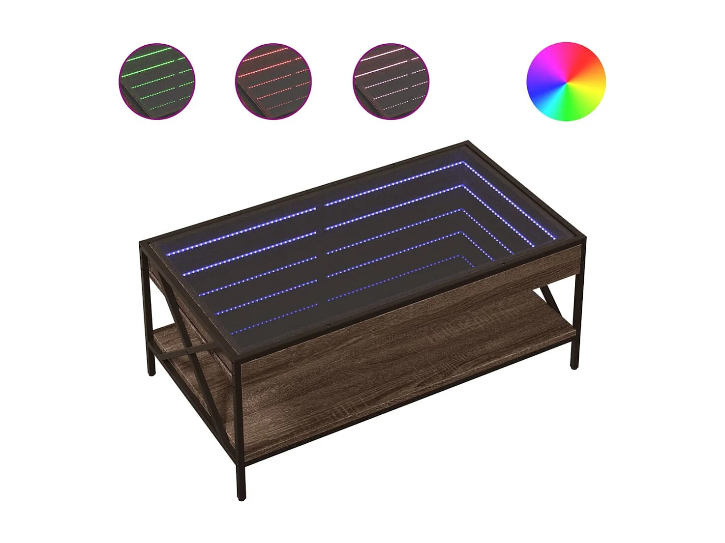Mesa de centro luzes LED Infinity 90x50x38 cm carvalho castanho