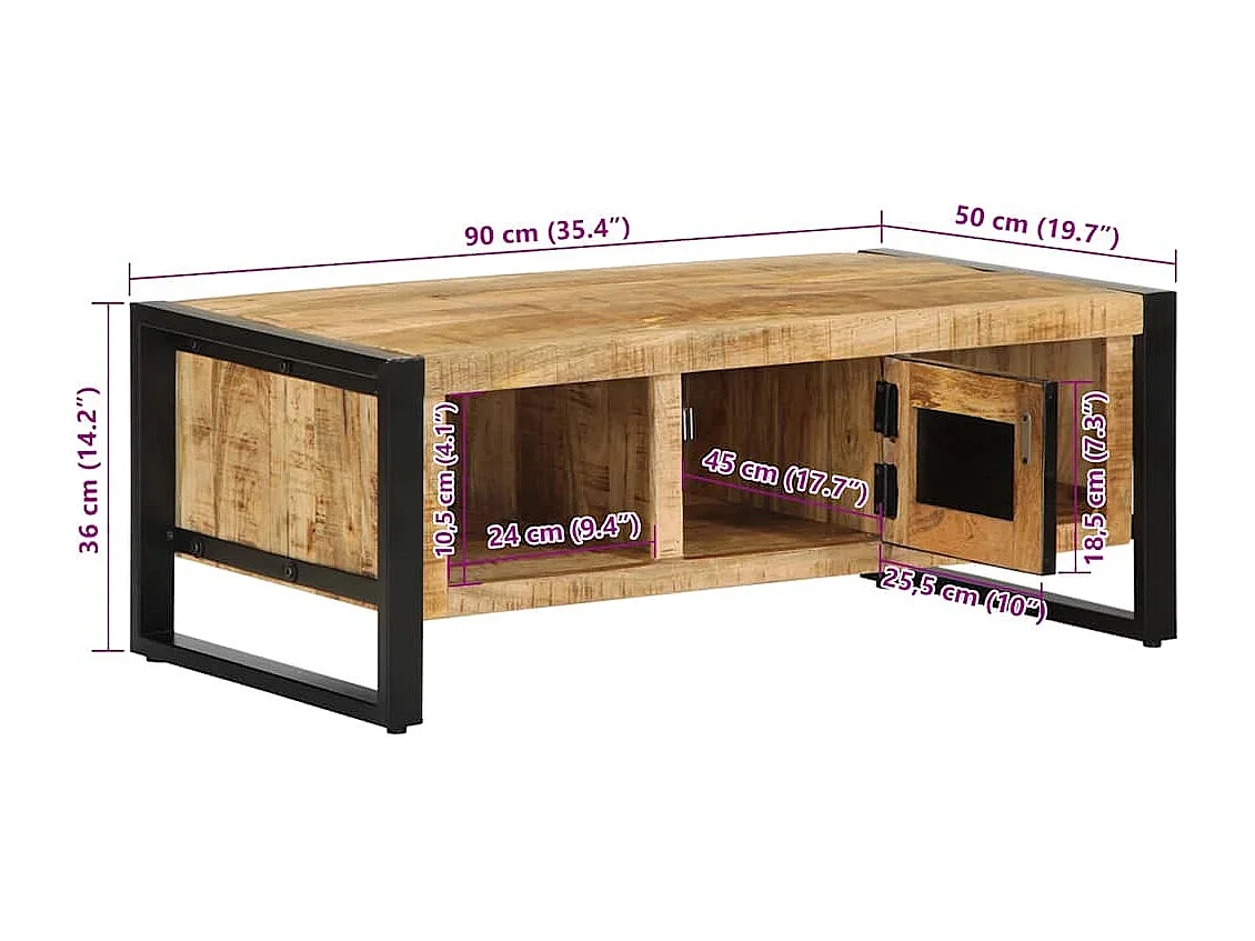 Mesa de centro 90x50x36 cm madeira de mangueira áspera maciça