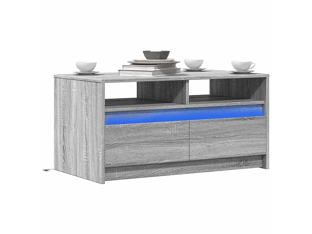 Tavolino da Salotto con Luci LED Grigio Sonoma in Truciolato
