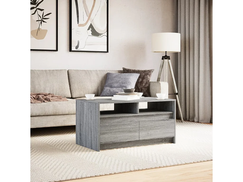 Tavolino da Salotto con Luci LED Grigio Sonoma in Truciolato
