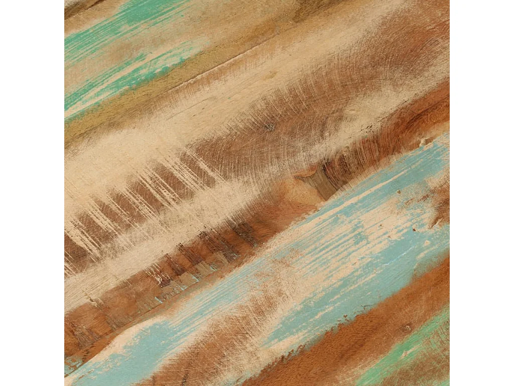 Tavolino Ø50x35 cm in Legno Massello di Recupero e Acciaio