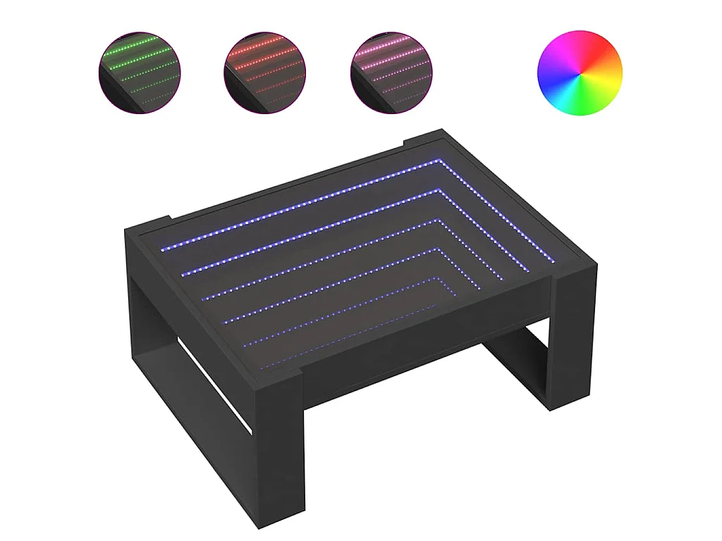 Mesa de centro con Infinity LED negro 70x53x30 cm