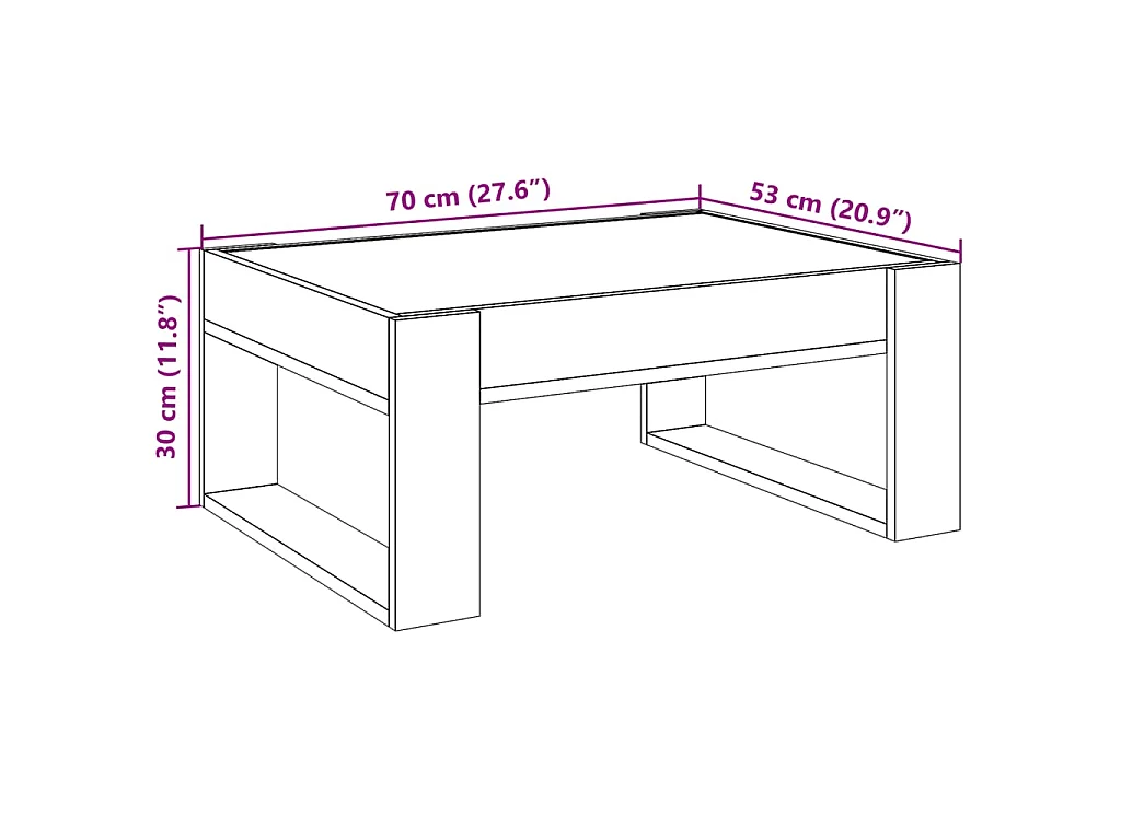 Mesa de centro con Infinity LED negro 70x53x30 cm
