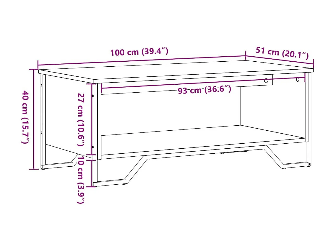 Tavolino Salotto Rovere Marrone 100x51x40 cm Legno Multistrato