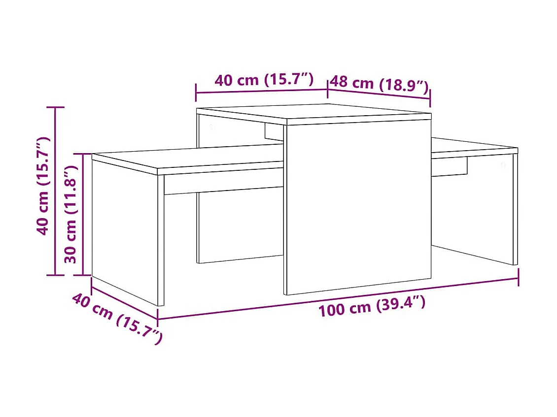 Table basse chêne artisanal 100x48x40 cm bois d'ingénierie