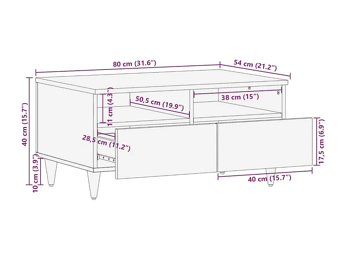 Couchtisch 80x54x40 cm Massivholz Mango