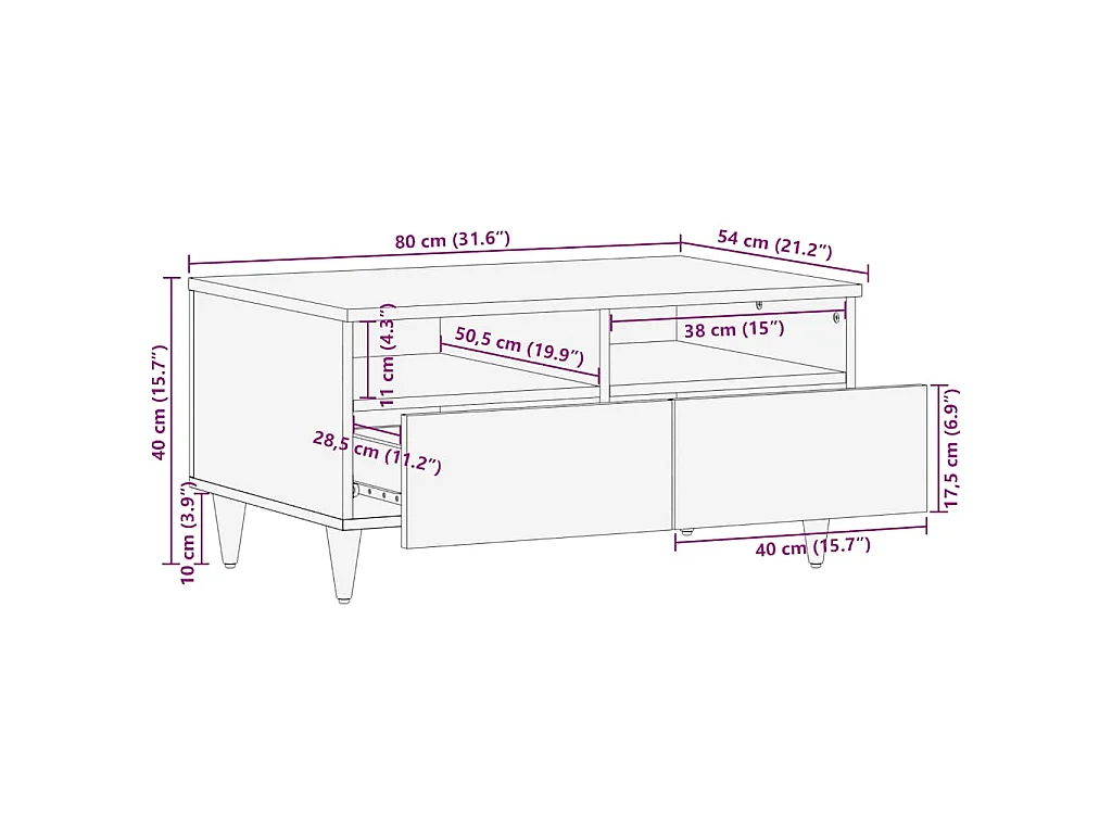 Table basse 80x54x40 cm bois de manguier massif