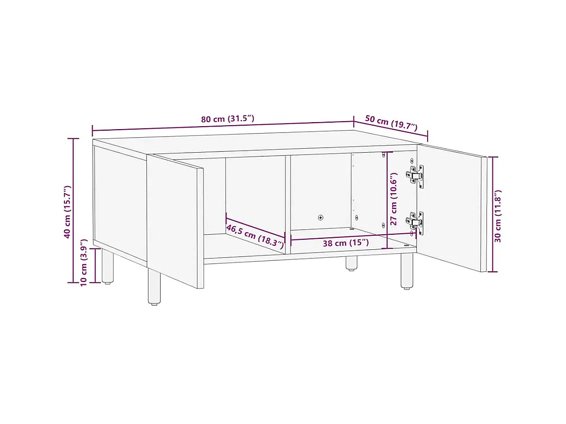 Table basse marron 80x50x40 cm bois de manguier massif