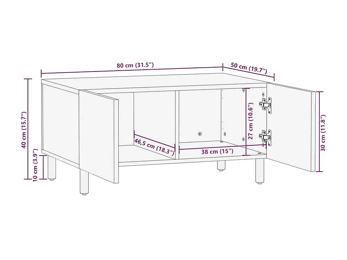 Table basse marron 80x50x40 cm bois de manguier massif