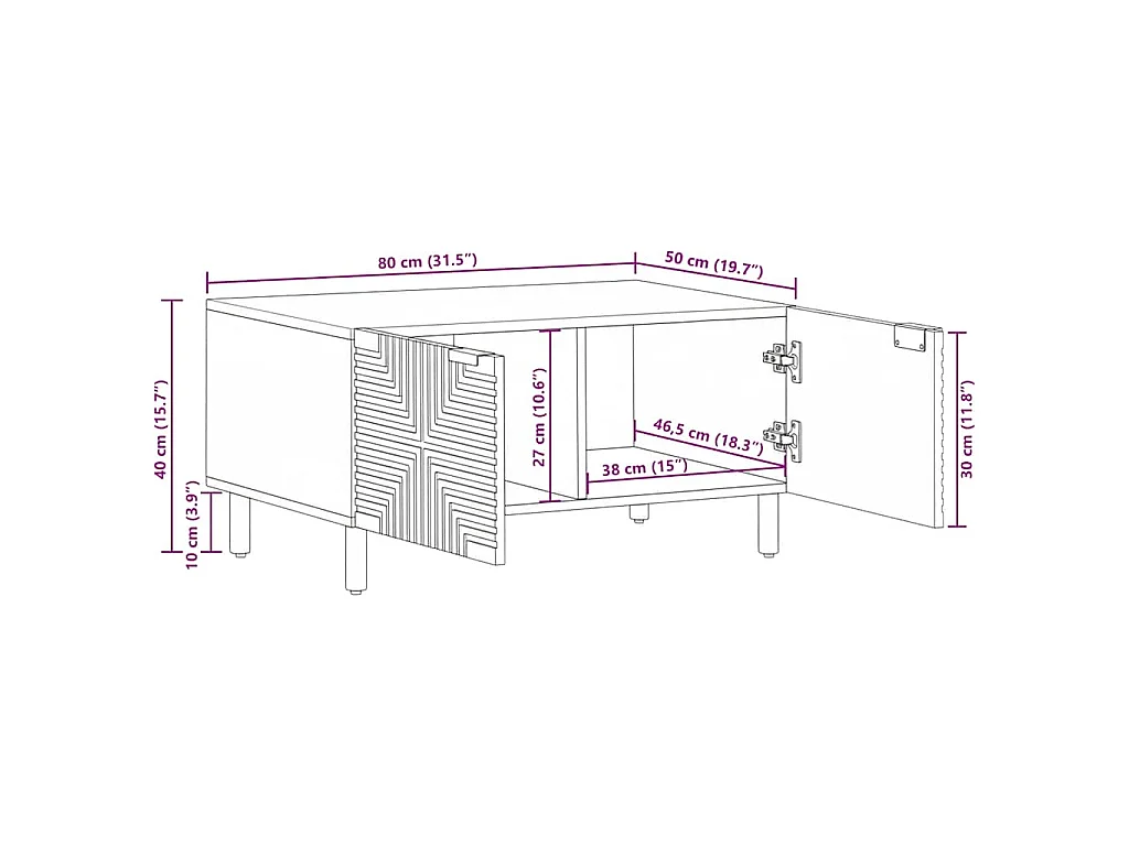Mesa de centro marrón 80x50x40 cm madera maciza mango