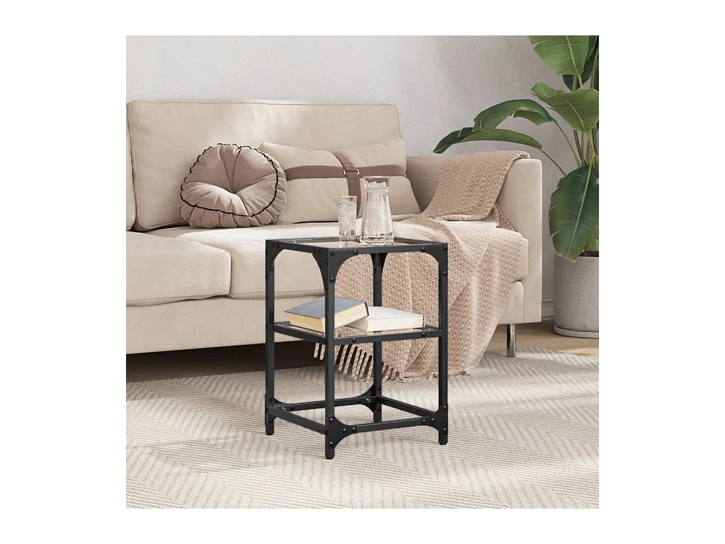 Table basse avec dessus en verre transparent 30x30x45 cm acier