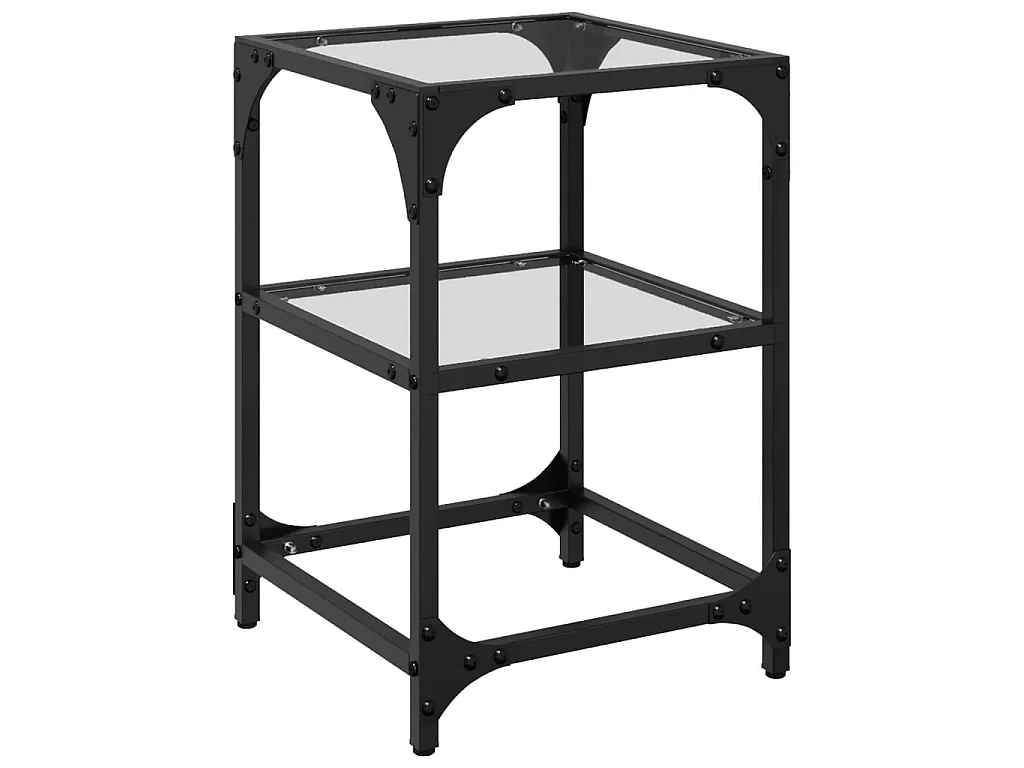 Table basse avec dessus en verre transparent 30x30x45 cm acier