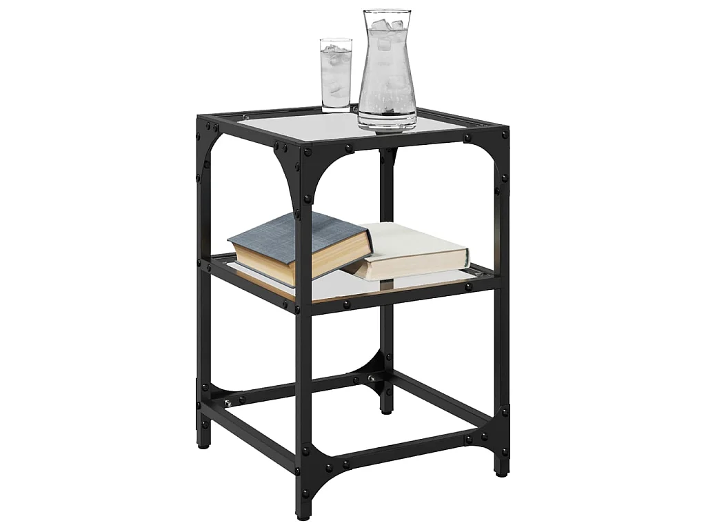 Salontafel met transparant glazen blad 30x30x45 cm staal