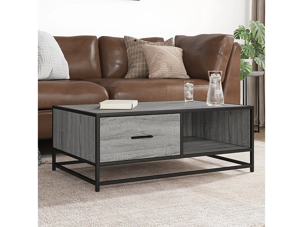 Table basse sonoma gris 90x57x35 cm bois d'ingénierie et métal
