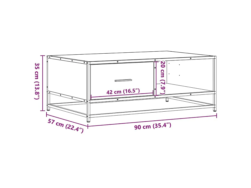 Salontafel 90x57x35 cm bewerkt hout en metaal grijs sonoma