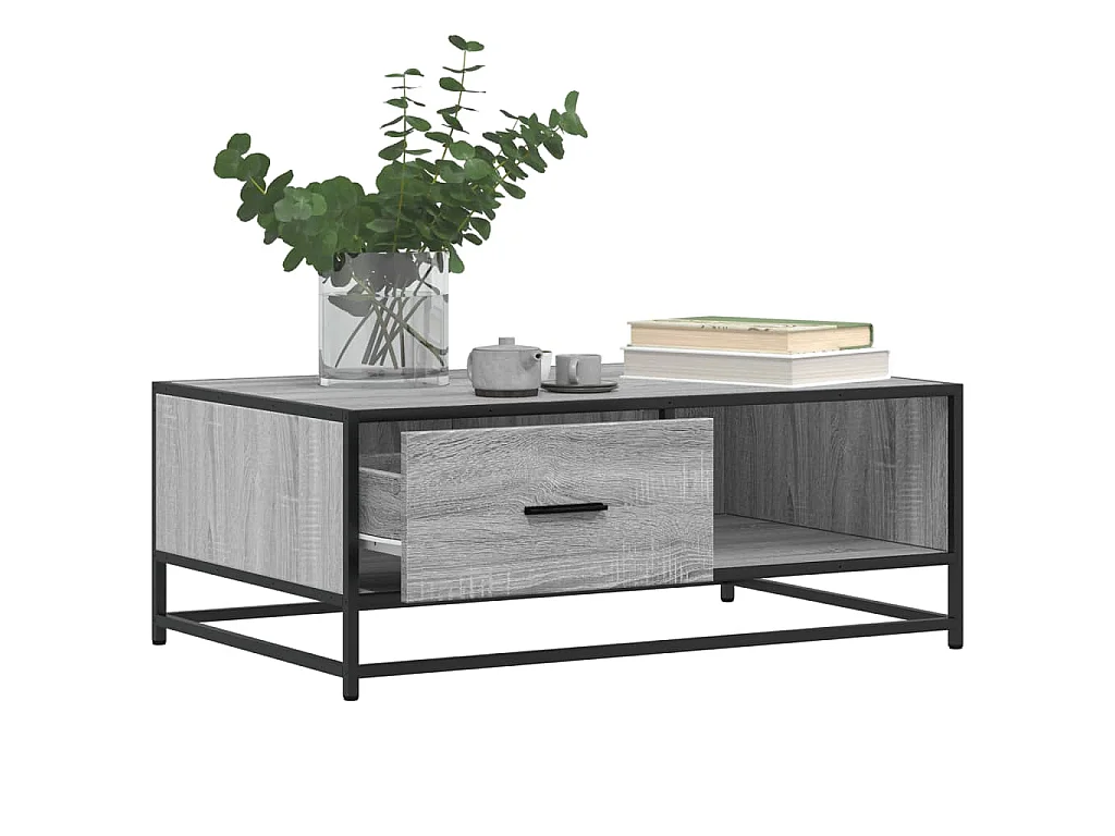 Salontafel 90x57x35 cm bewerkt hout en metaal grijs sonoma