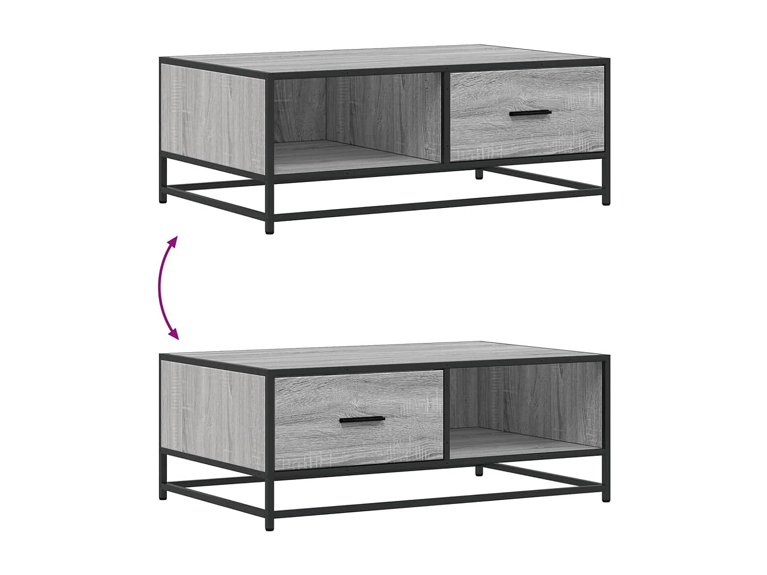 Salontafel 90x57x35 cm bewerkt hout en metaal grijs sonoma