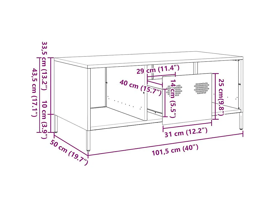 Table basse rose 101,5x50x43,5 cm acier laminé à froid