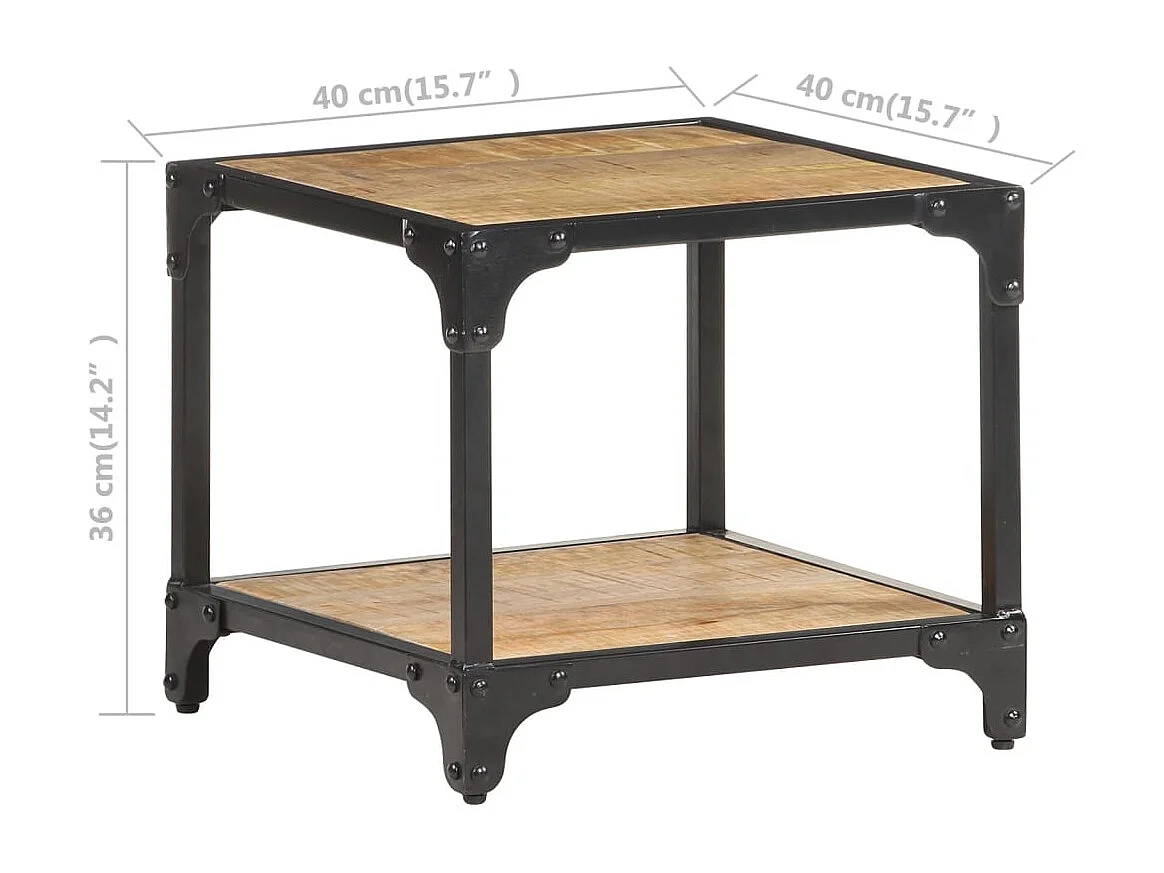 Mesa de centro de madera maciza de mango rugosa 40x40x36 cm