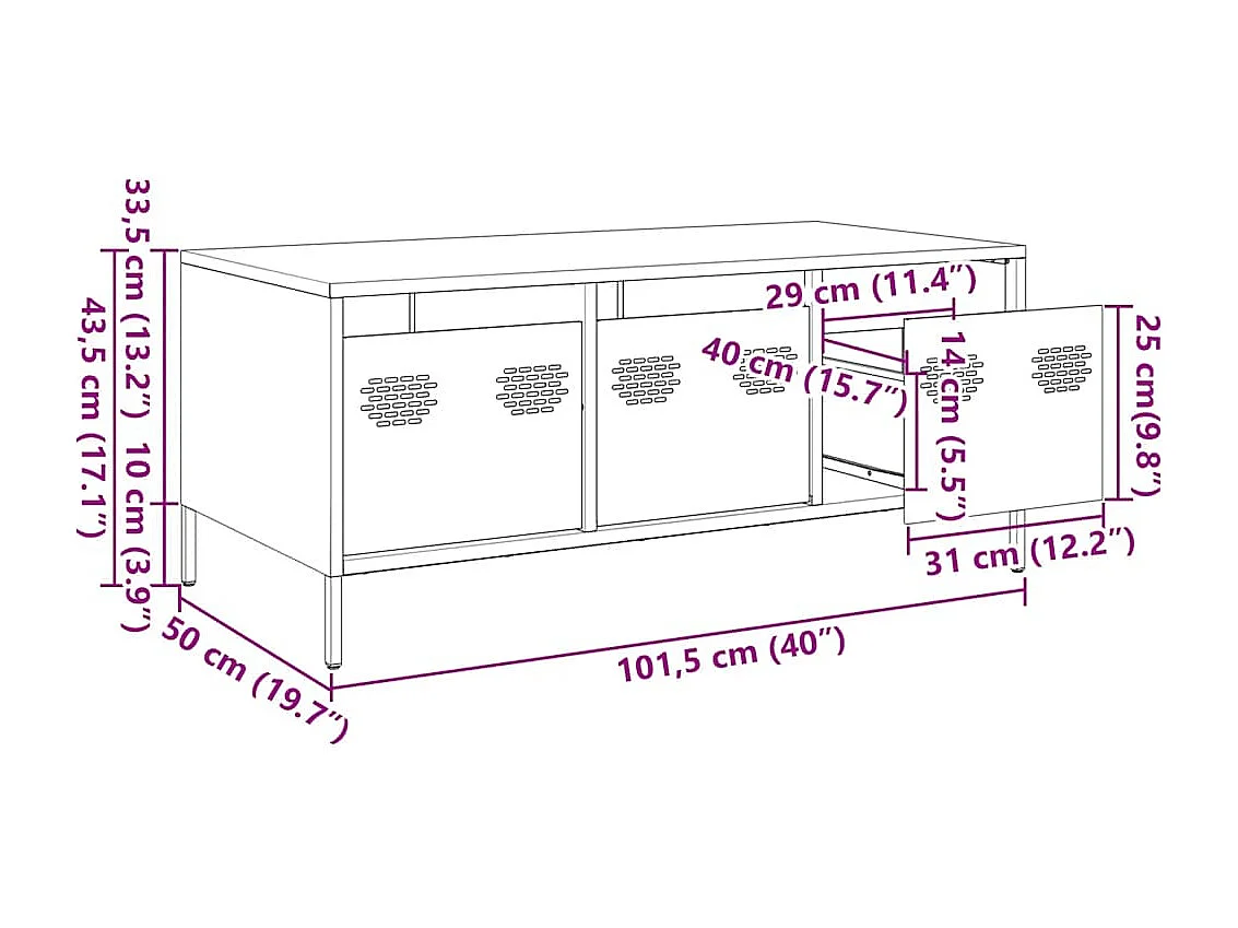 Table basse noir 101,5x50x43,5 cm acier laminé à froid