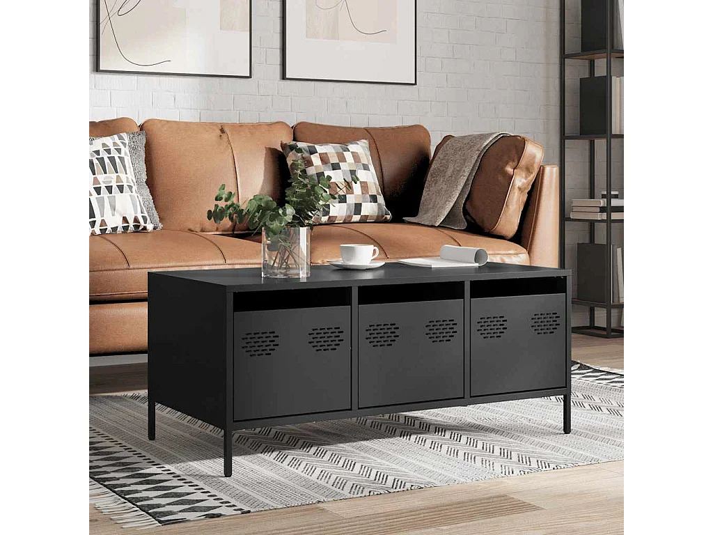 Table basse noir 101,5x50x43,5 cm acier laminé à froid
