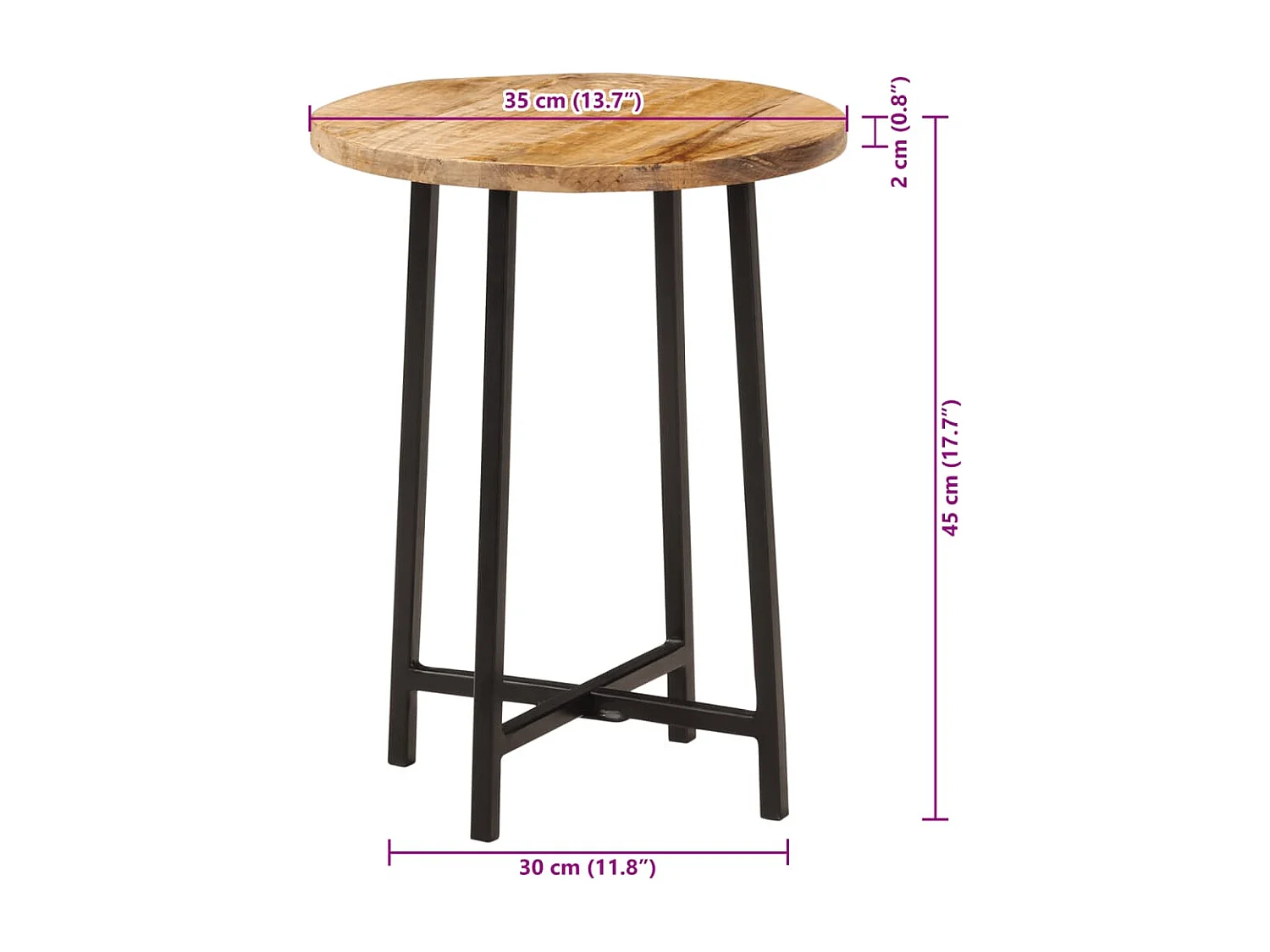 Table basse 35x35x45 cm bois de manguier solide et fer