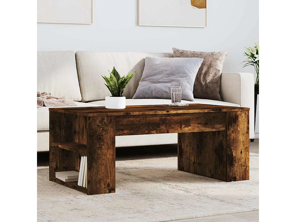 Table basse chêne fumé 102x55x42 cm bois d'ingénierie