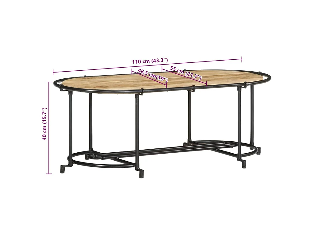 Table basse 110x55x40 cm bois de manguier massif brut