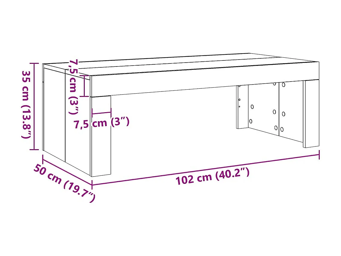Table basse chêne artisanal 102x50x35 cm bois d'ingénierie