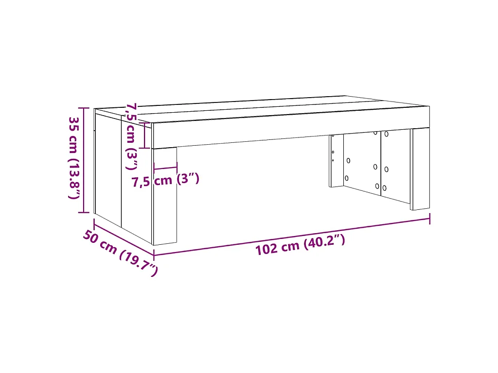 Salontafel 102x50x35 cm bewerkt hout artisanaal eikenkleurig
