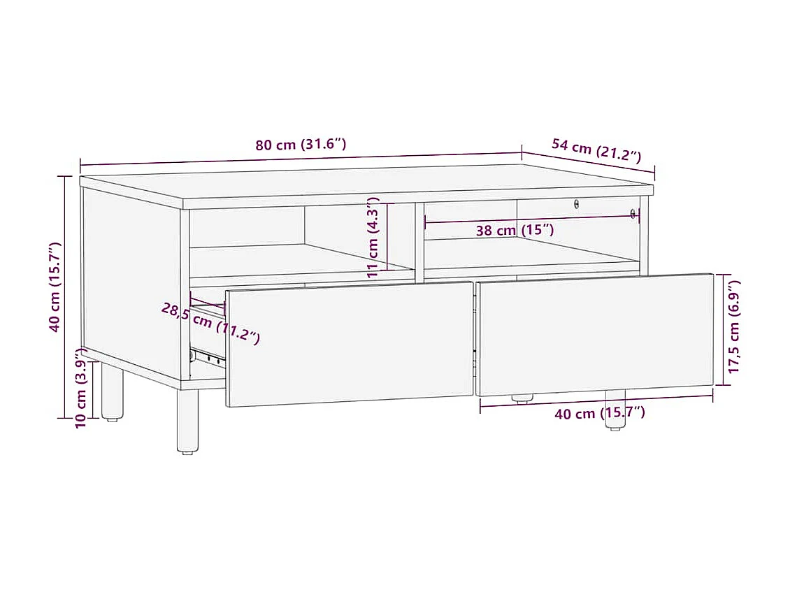 Table basse marron 80x54x40 cm bois massif de manguier