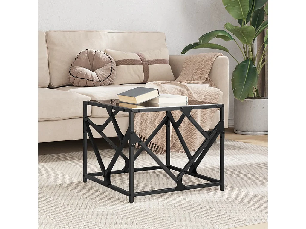 Mesa de centro com topo em vidro preto 50x50x41 cm aço