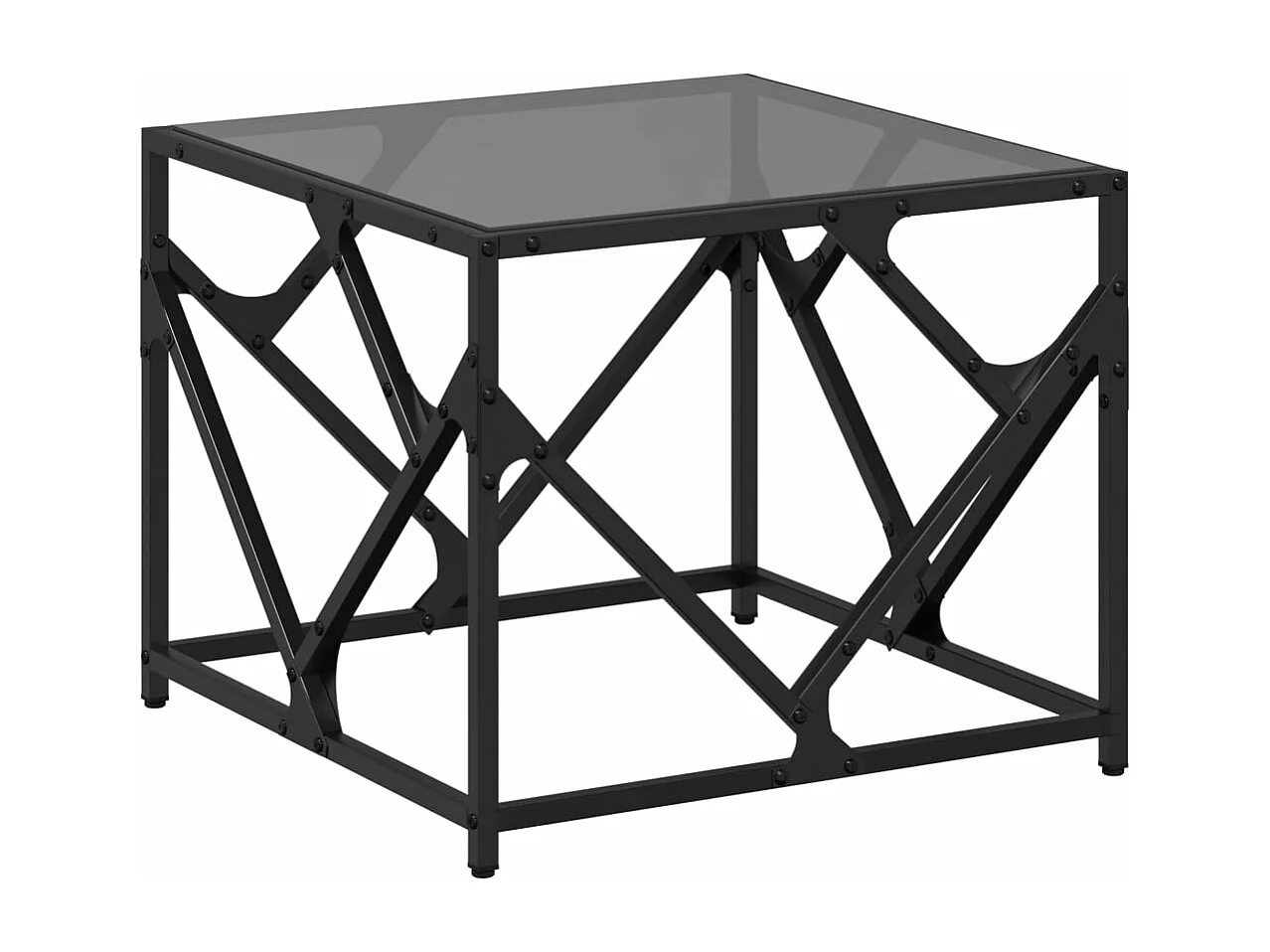 Mesa de centro com topo em vidro preto 50x50x41 cm aço