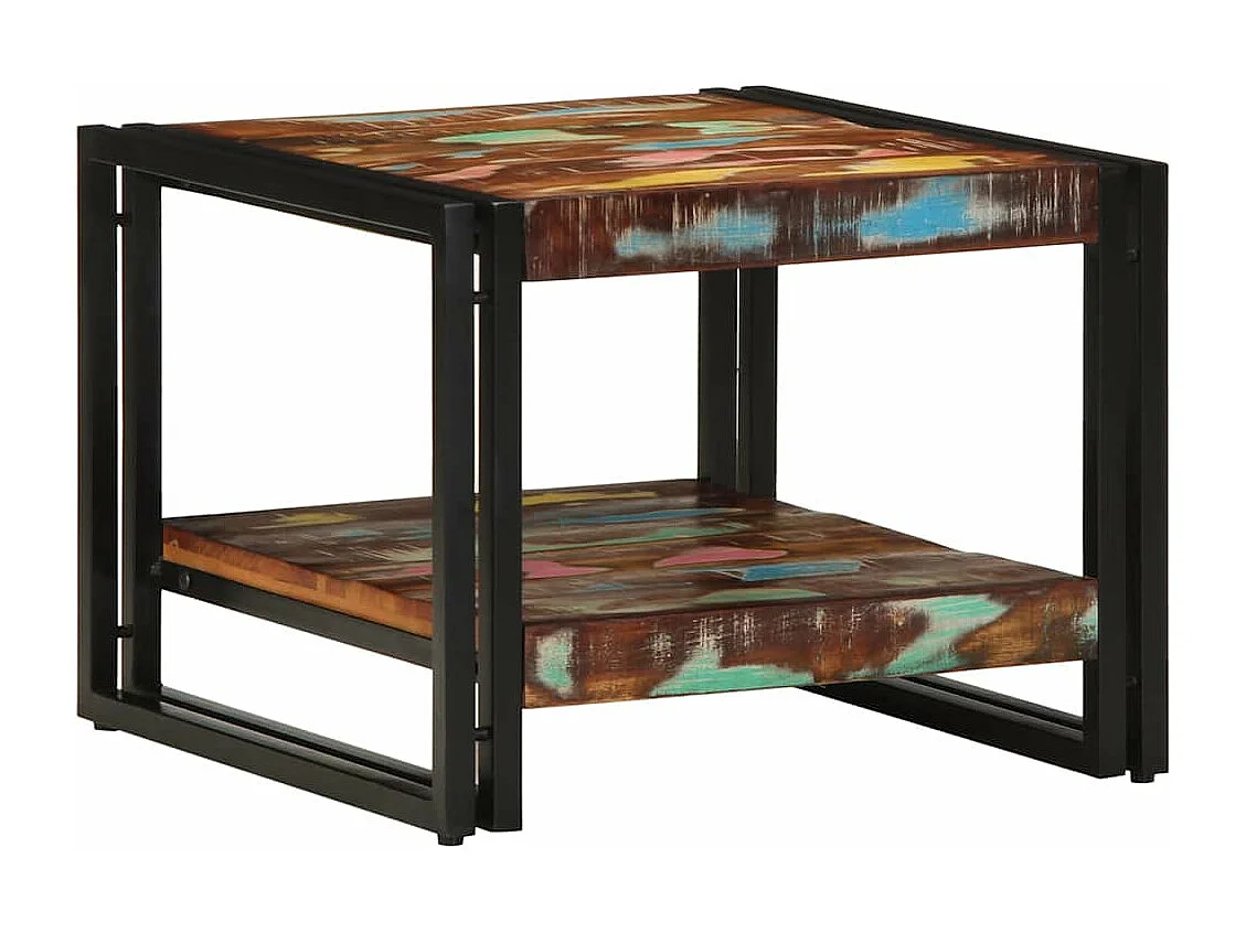 Table basse multicolore 50x50x38 cm bois de récupération massif