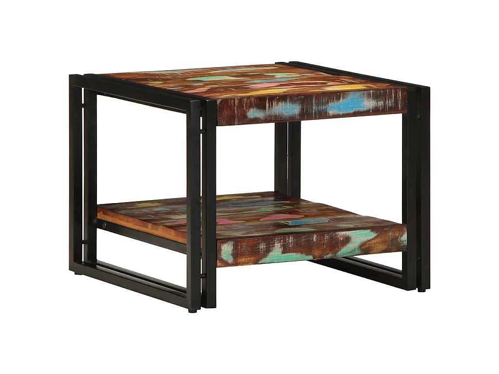 Table basse multicolore 50x50x38 cm bois de récupération massif