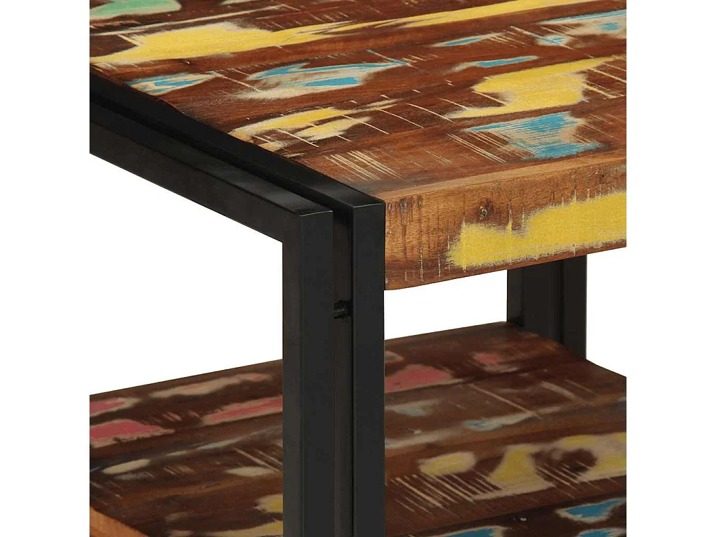 Table basse multicolore 50x50x38 cm bois de récupération massif