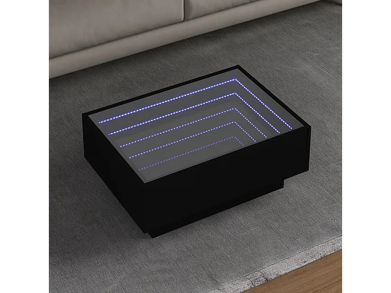 Tavolino Salotto con LED Nero 70x50x30 cm Legno Multistrato