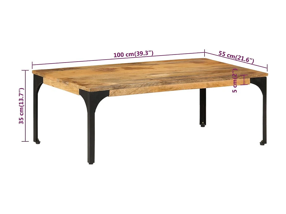 Tavolino da Salotto 100x55x35 cm in Legno Massello di Mango