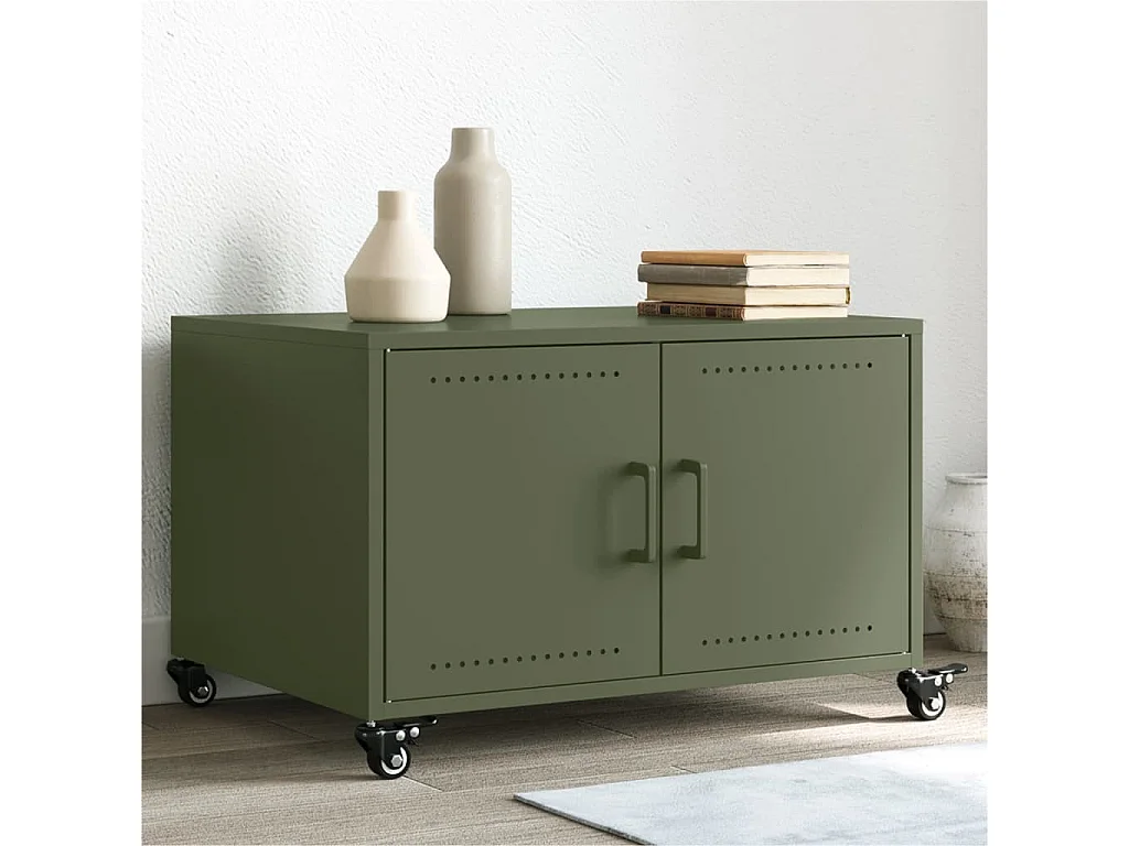 Table basse vert olive 68x50x43,5 cm acier