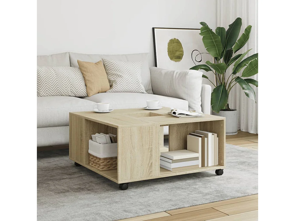 Mesa de centro madera de ingeniería roble Sonoma 80x80x40 cm