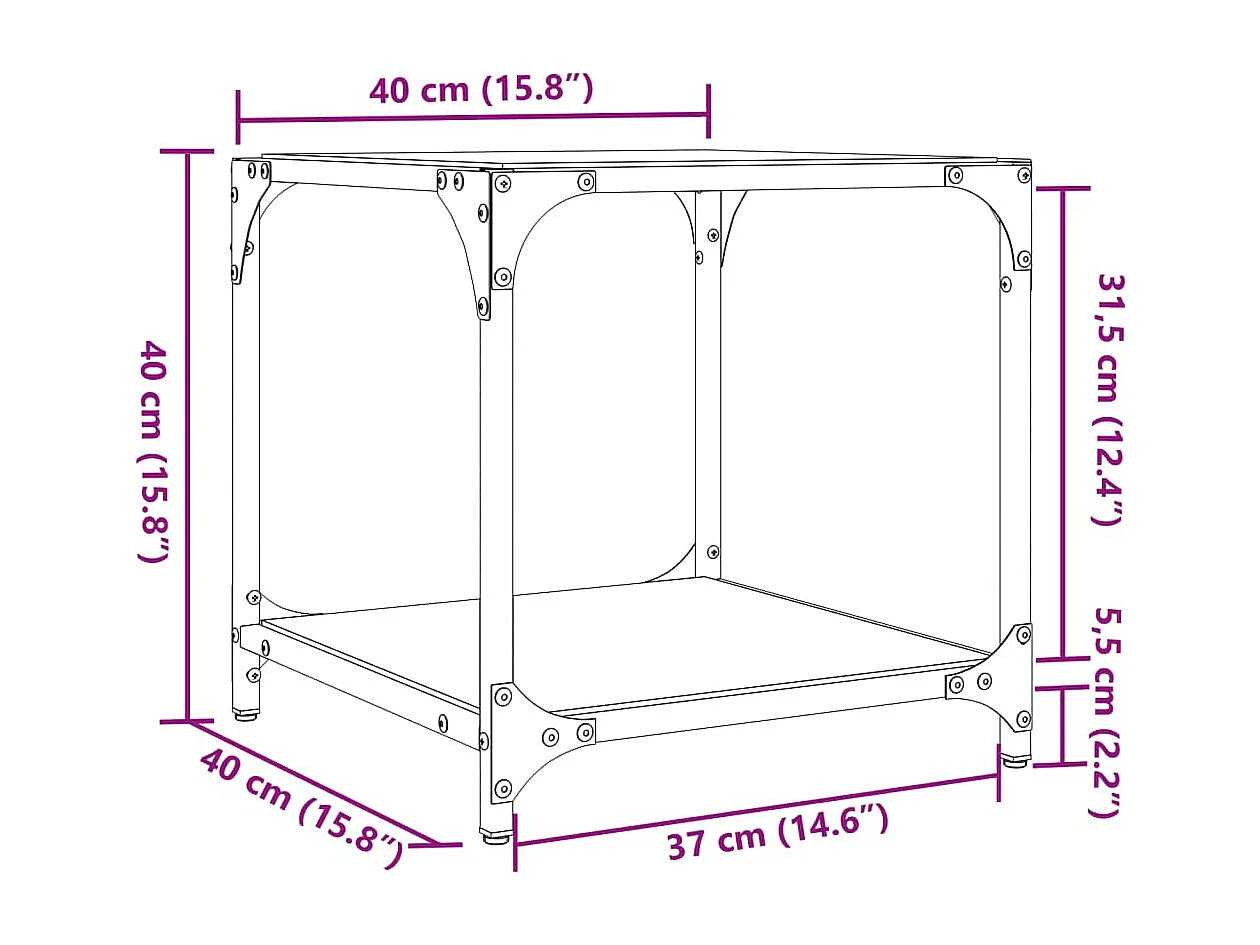 Couchtisch mit Glasplatte Transparent 40x40x40 cm Stahl
