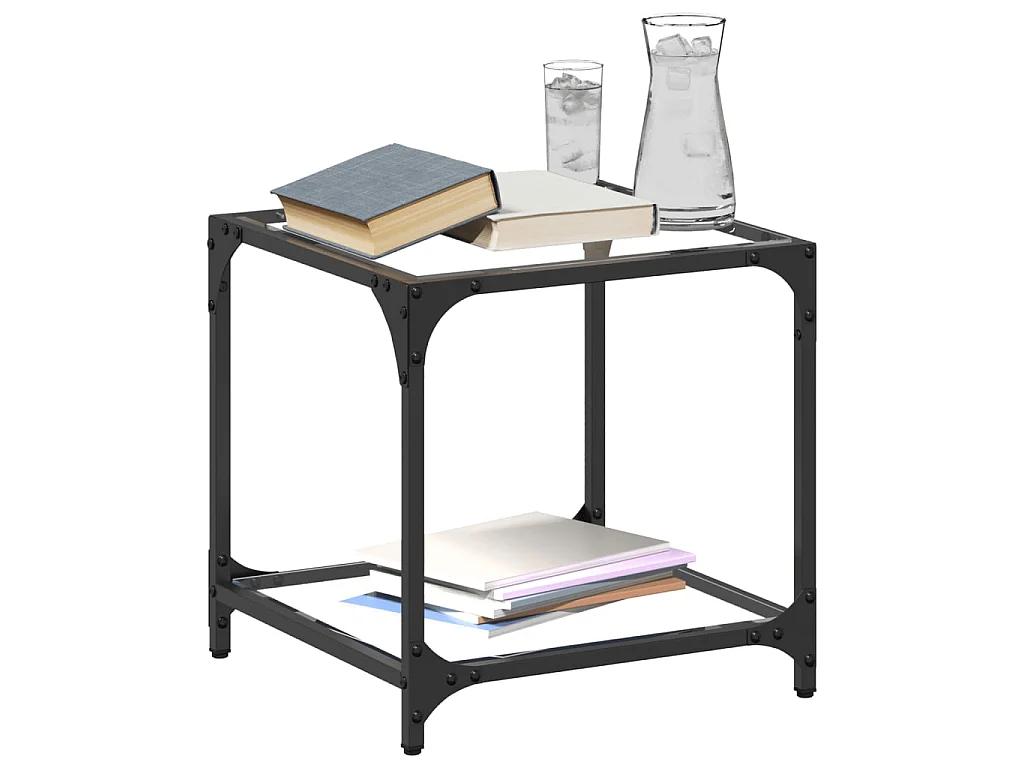Table basse avec dessus en verre transparent 40x40x40 cm acier