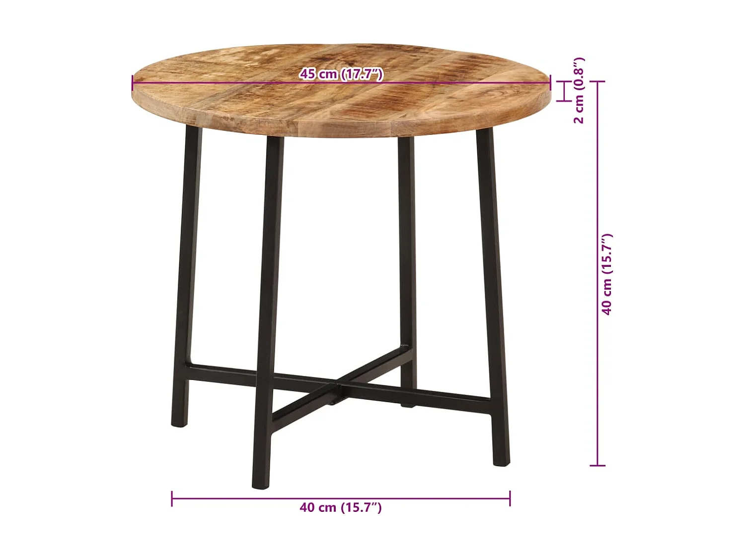Table basse 45x45x40 cm bois de manguier solide et fer