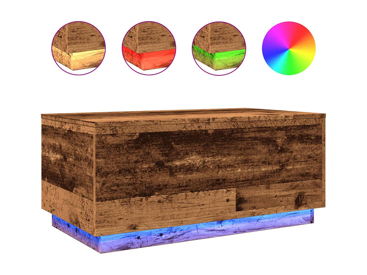 Table basse avec lumières LED vieux bois 90x50x40 cm