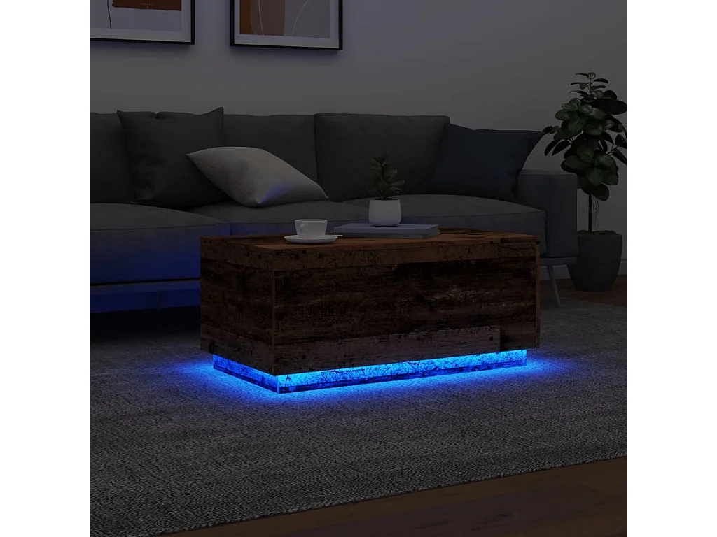 Table basse avec lumières LED vieux bois 90x50x40 cm