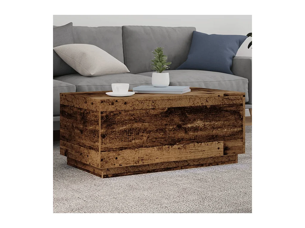 Table basse avec lumières LED vieux bois 90x50x40 cm