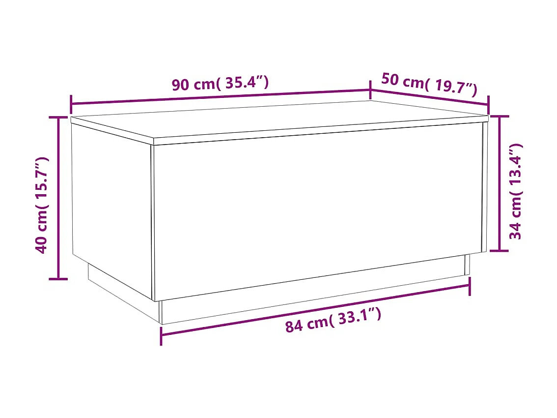 Table basse avec lumières LED vieux bois 90x50x40 cm